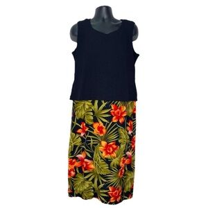 Expressions Tropical Floral 2 Piece Maxi Dress (Size: 18, Color: Black/Multi)